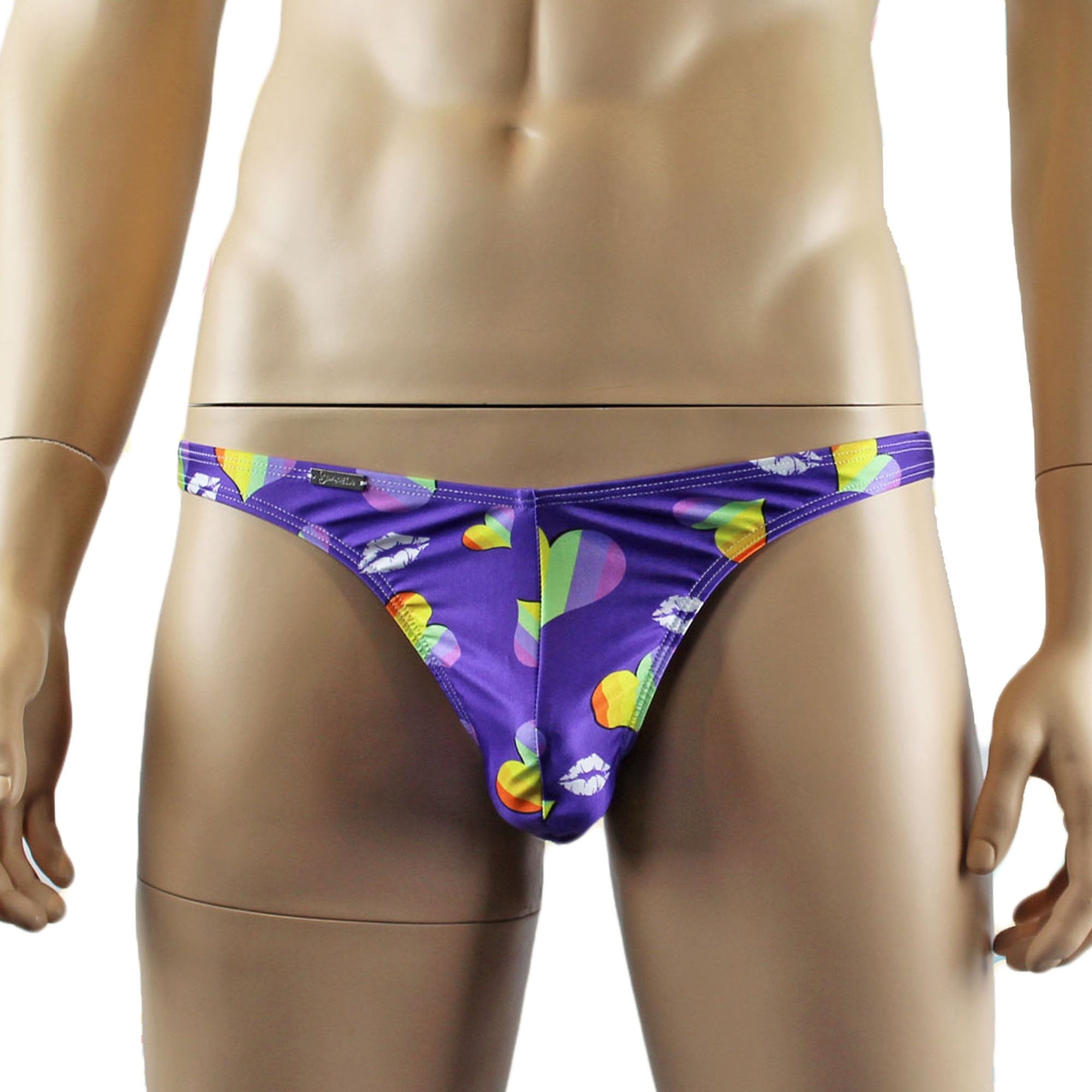 Gay Pride Hearts Mens Rainbow Love Hearts and Kisses G string Thong