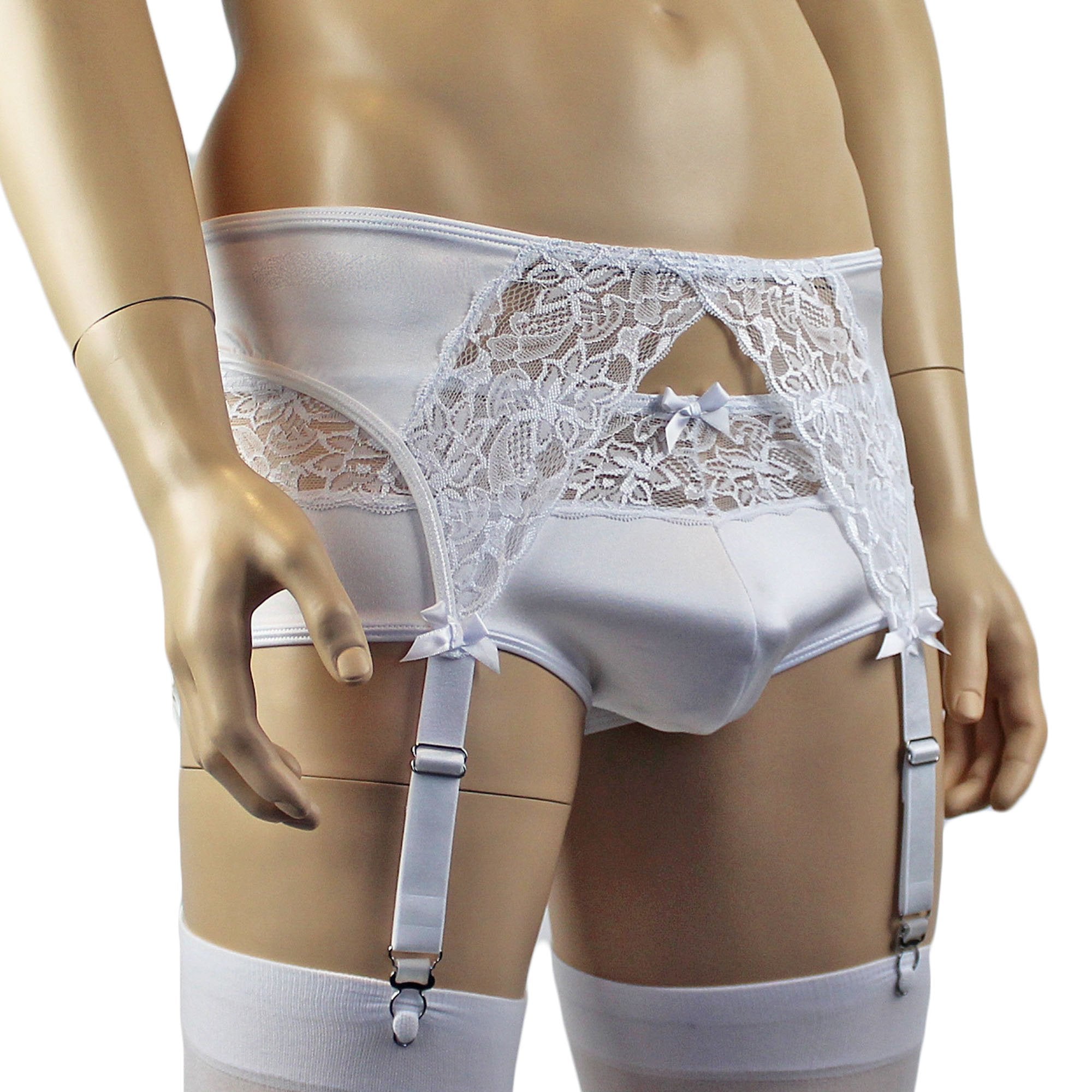 Male Romance Stretch Spandex Boxer Briefs & Garterbelt White or Black