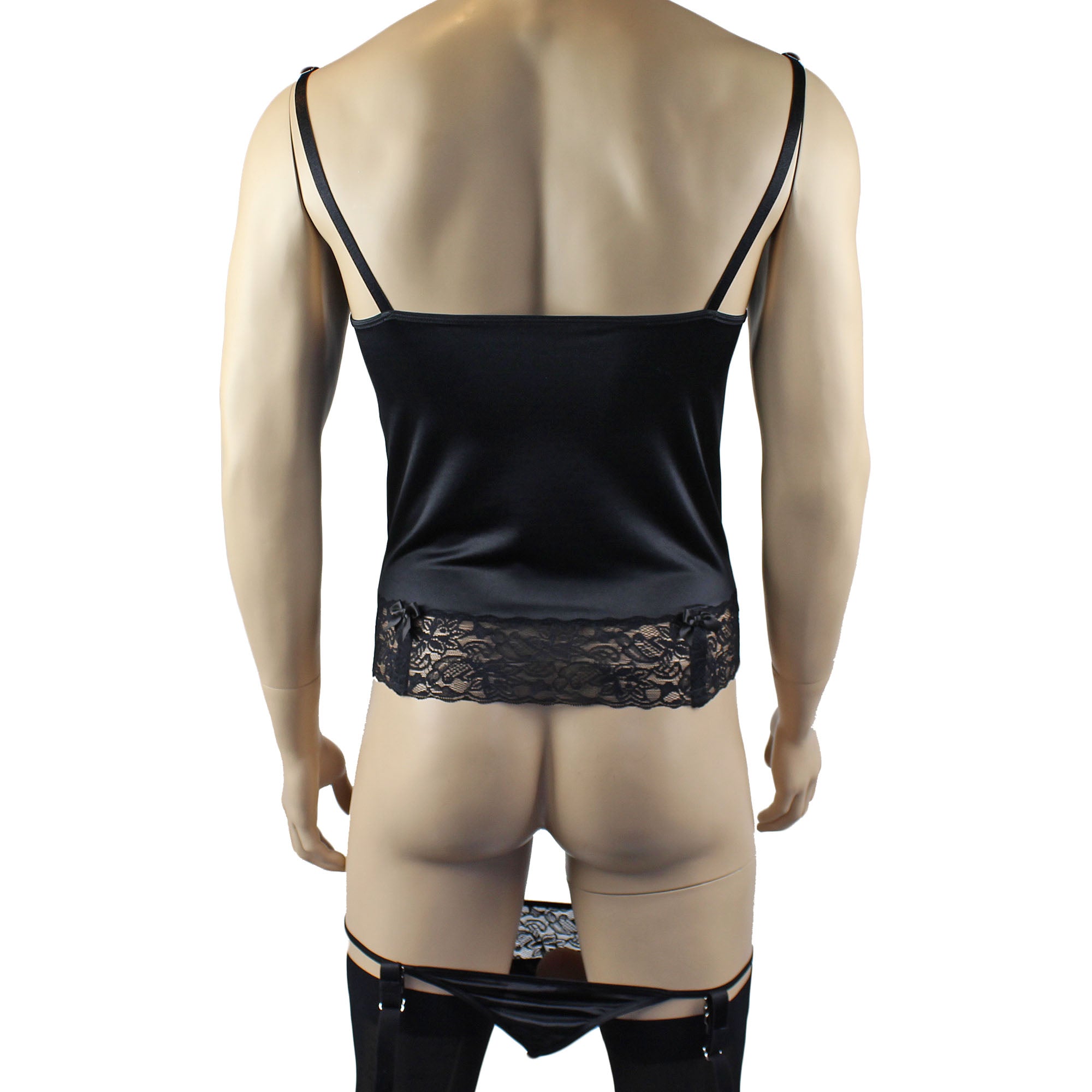 Male Romance Stretch Spandex Corset Camisole Top & G string for Lingerie Men White or Black