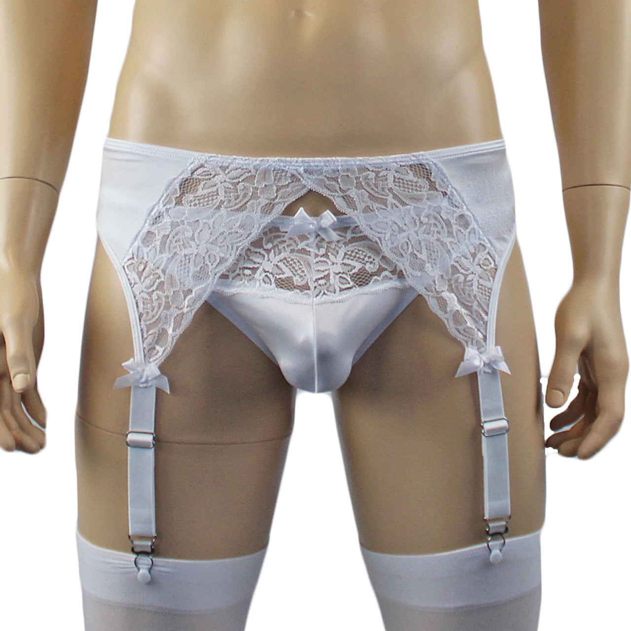 Male Romance Stretch Spandex G string Thong & Garterbelt White or Black