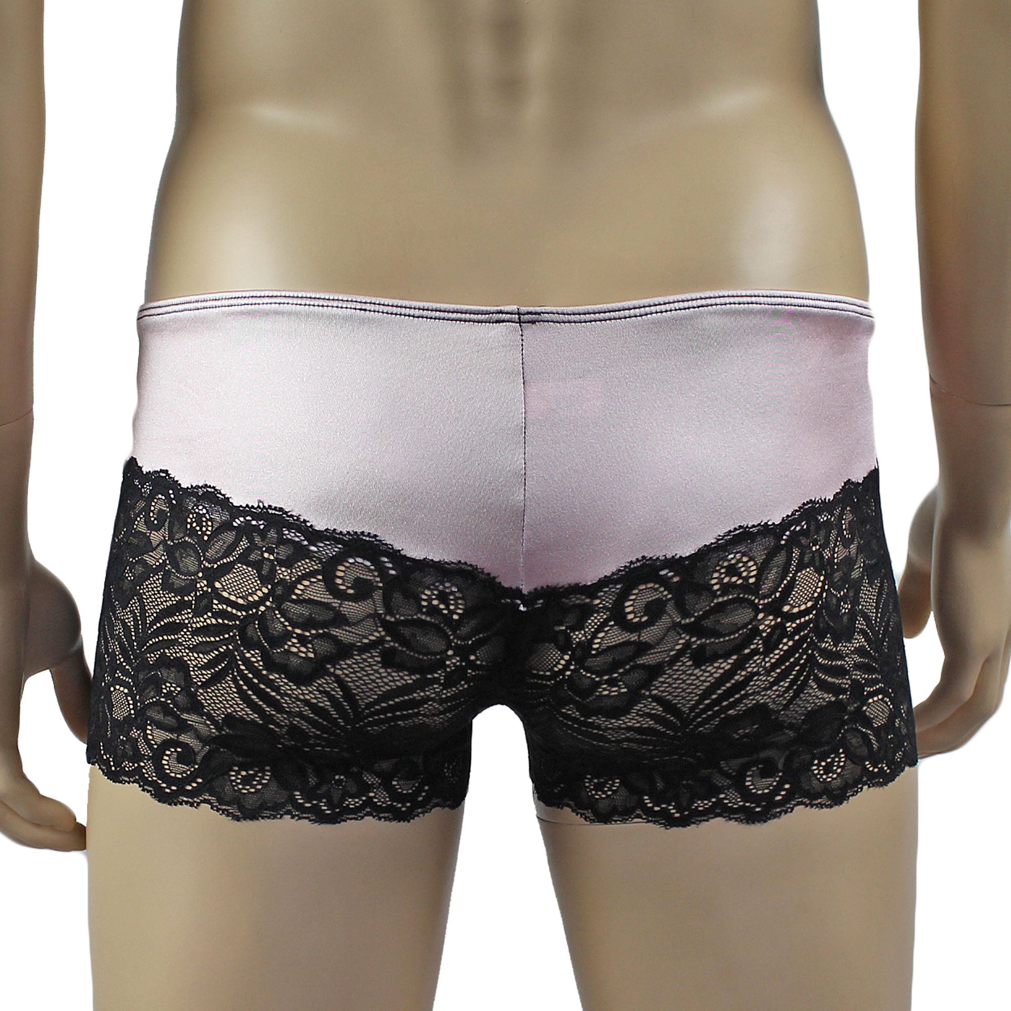 Mens Risque Boxer Briefs Light Pink and Black Lace