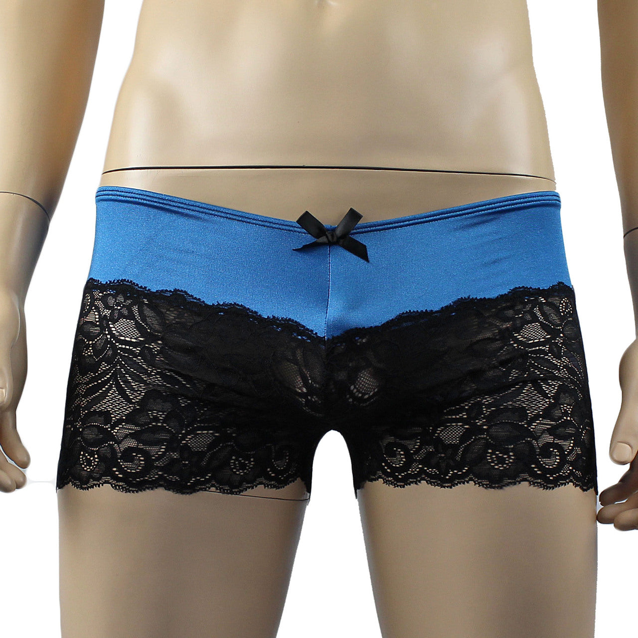 Mens Risque Boxer Briefs with Detachable Garters & Stockings Teal and Black Lace