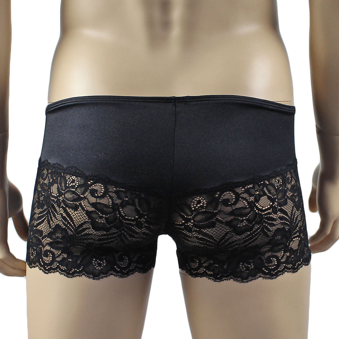 Mens Risque Boxer Briefs Black and Black Lace