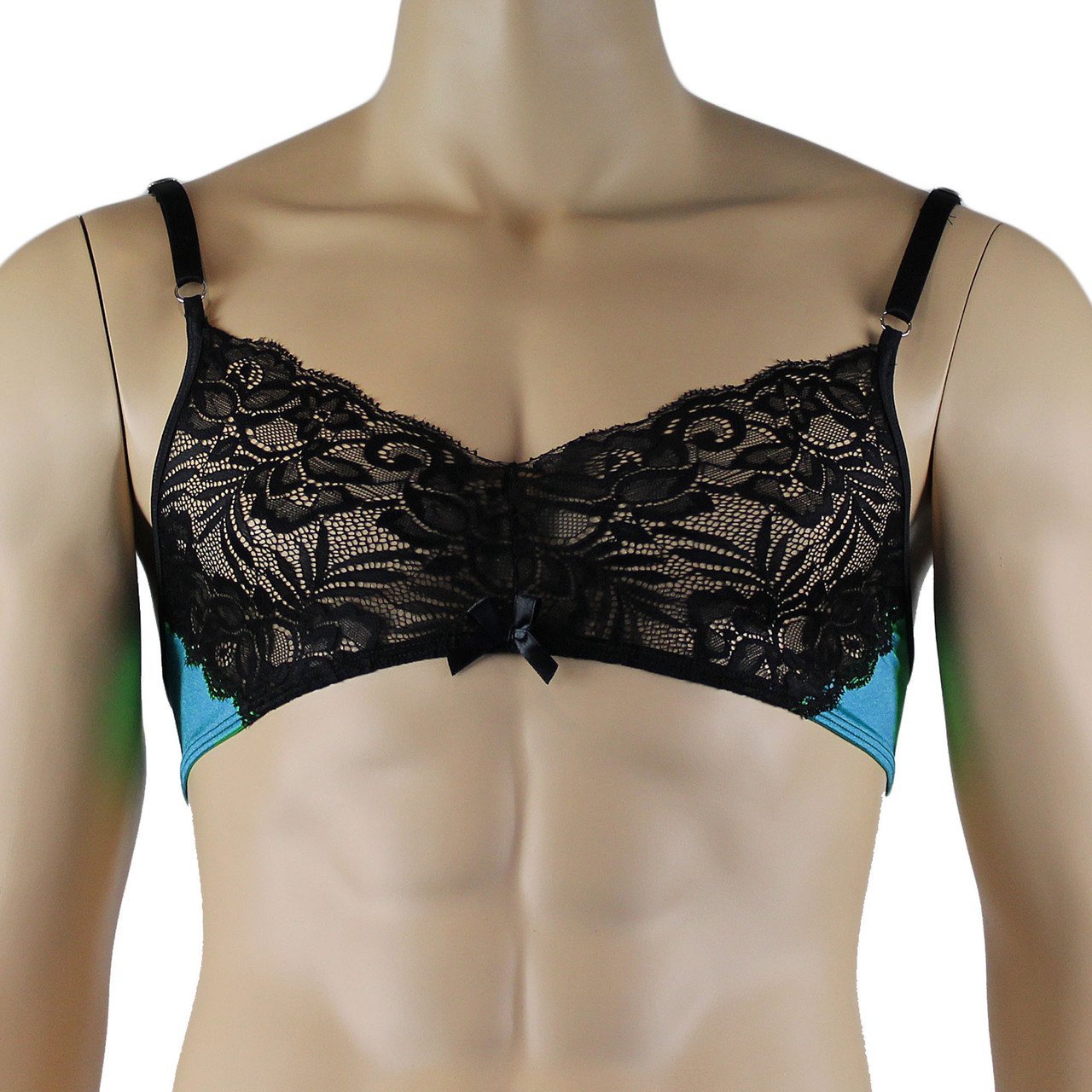 Mens Risque Bra Top, G string and Garterbelt (green and black plus other colours)
