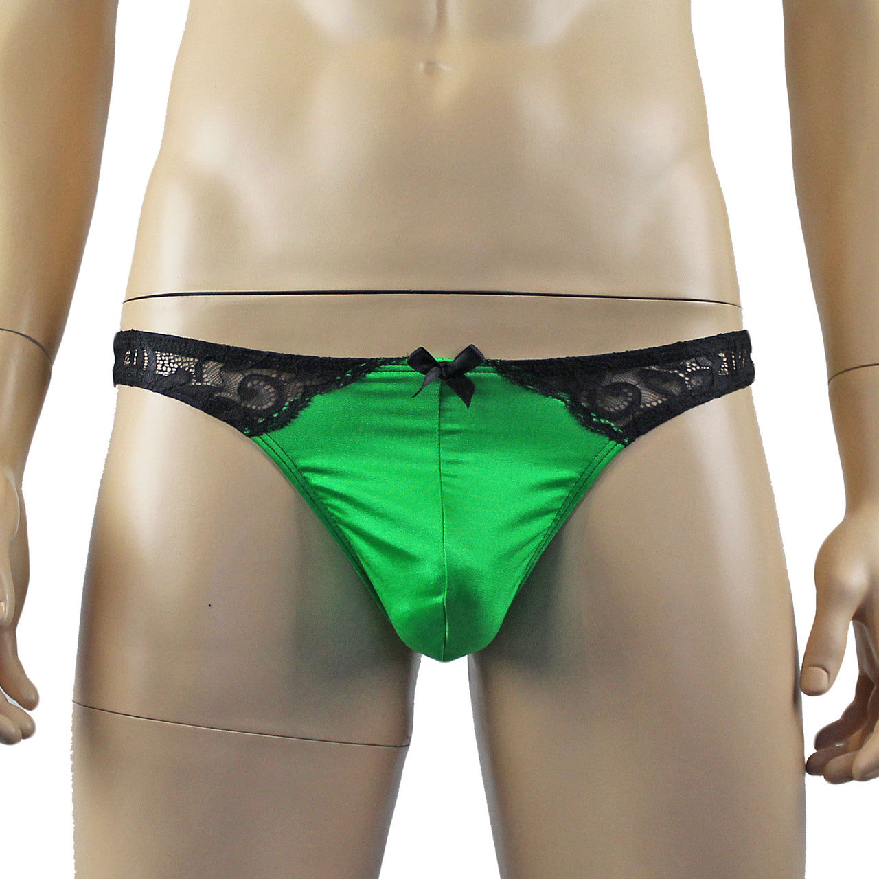 Mens Risque Bra Top and Thong Green and Black Lace