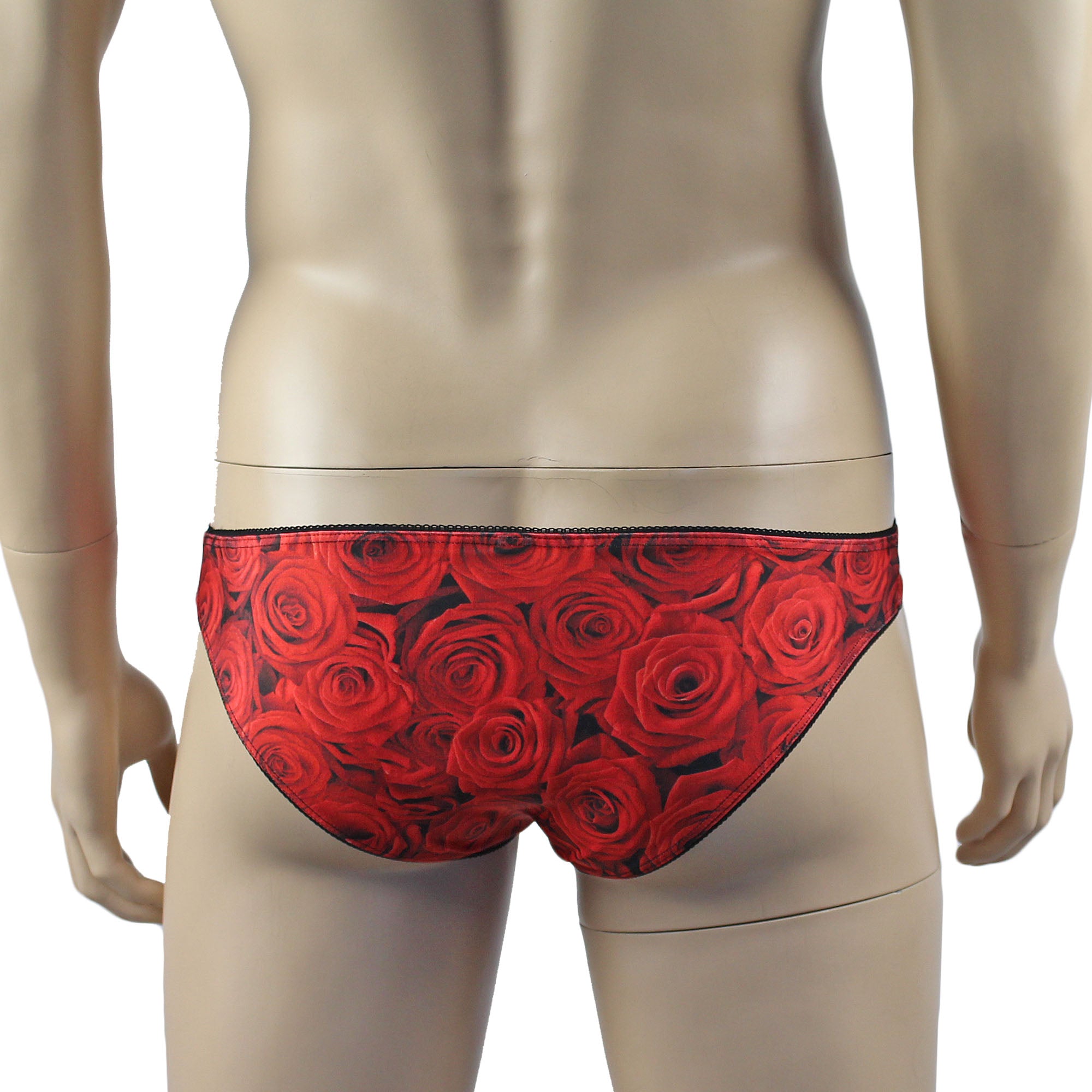 Mens Roses Stretch Spandex Panty Brief with Decorative Pico Elastic Red