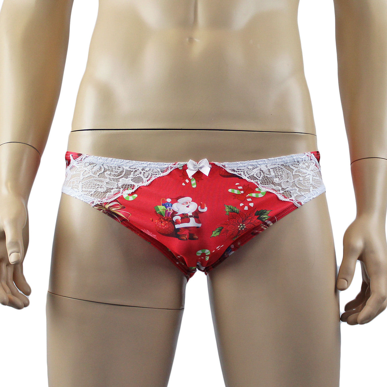 Mens Christmas Santa Bikini Brief with Lace Trim