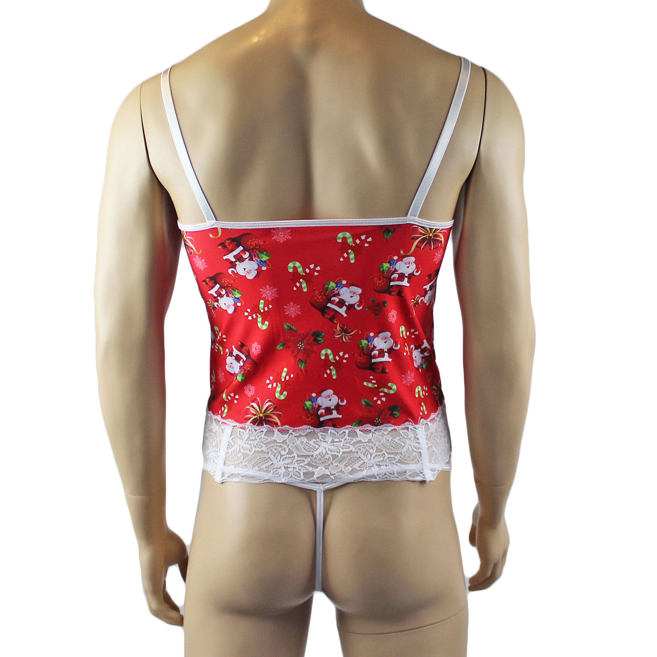Mens Christmas Santa Camisole Corset Top & Pouch G string & Leg Bands