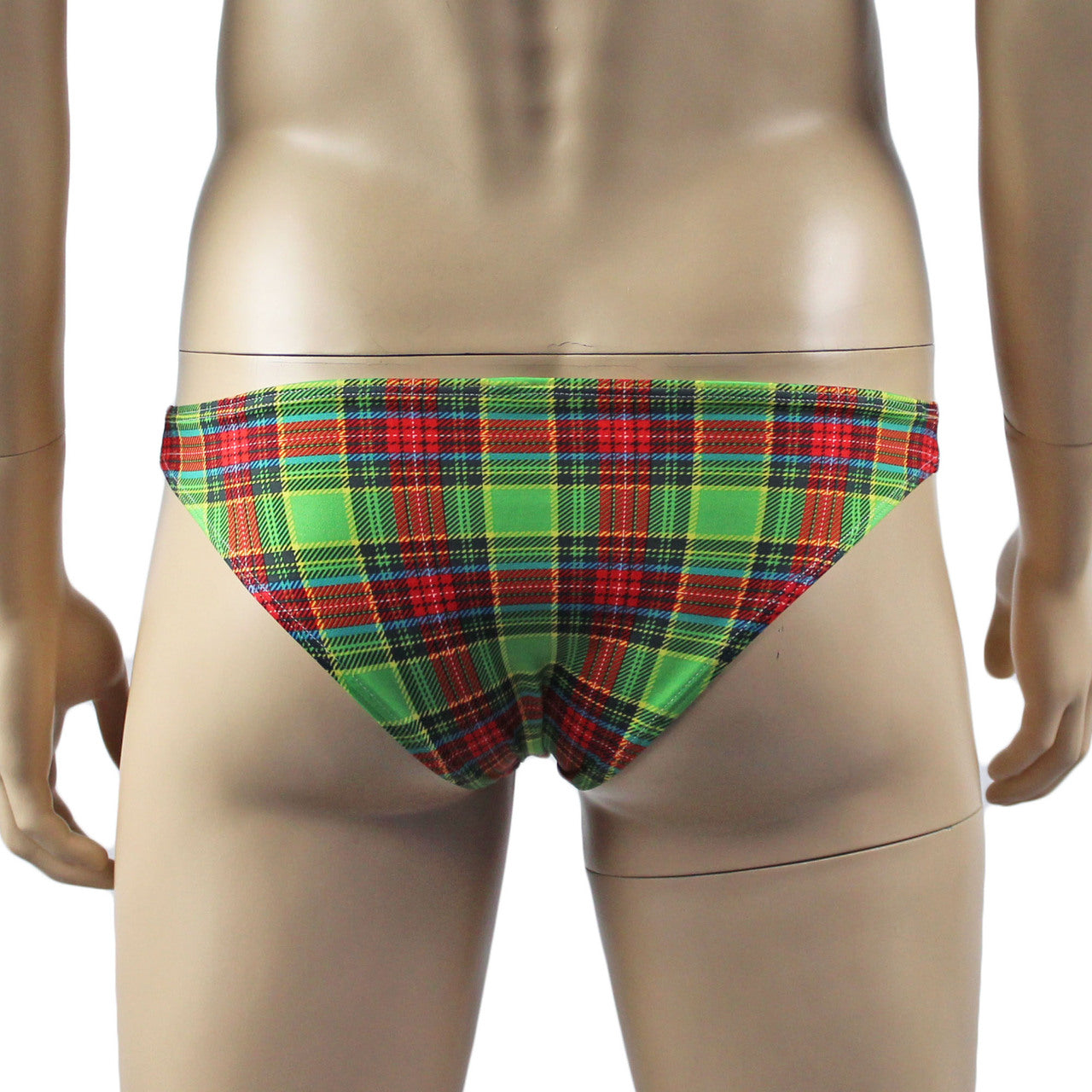 Mens Plaid Tartan Camisole Top & Low Rise Bikini Brief Green and Red
