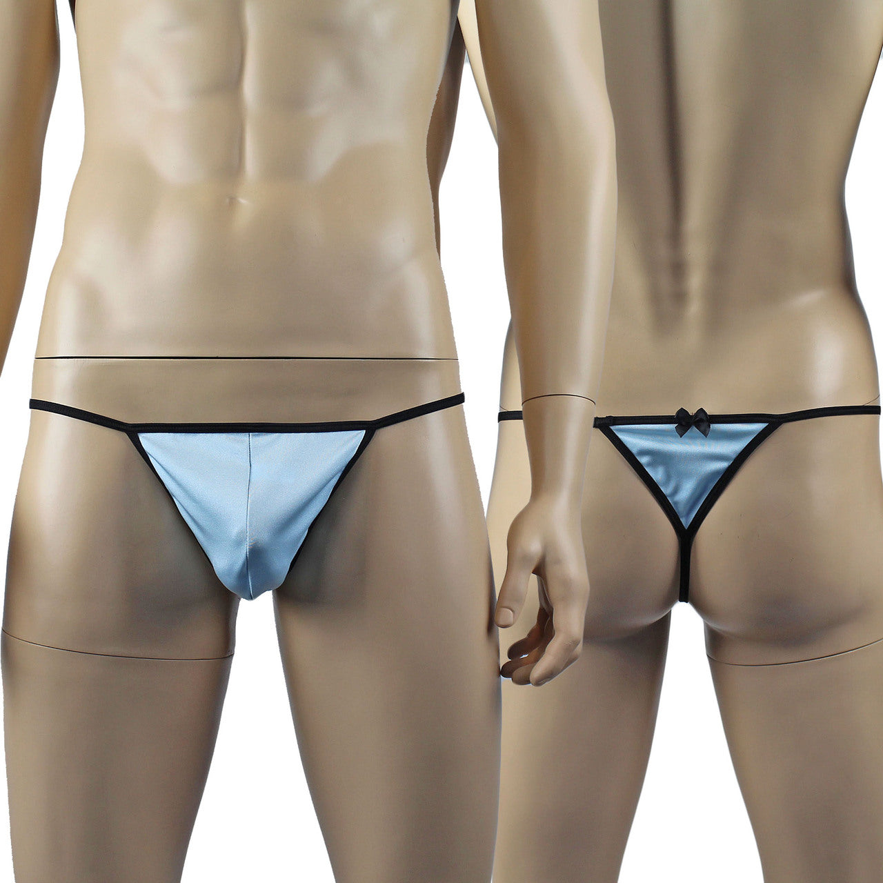 Mens Twinkle Lingerie Pouch G string with Triangle Back & Bow Light Blue