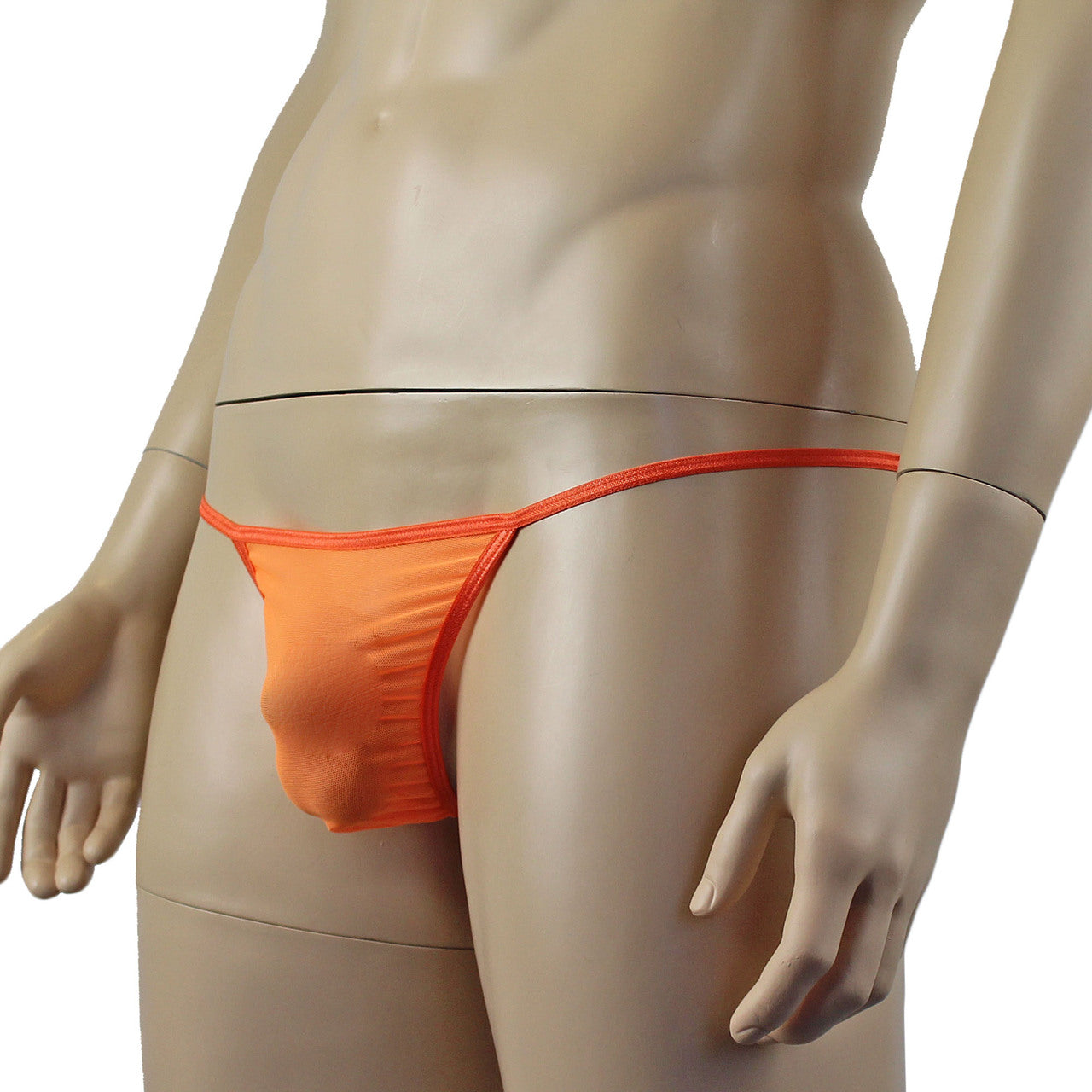 Mens Vicky See Through Sheer Mesh Pouch G string Orange