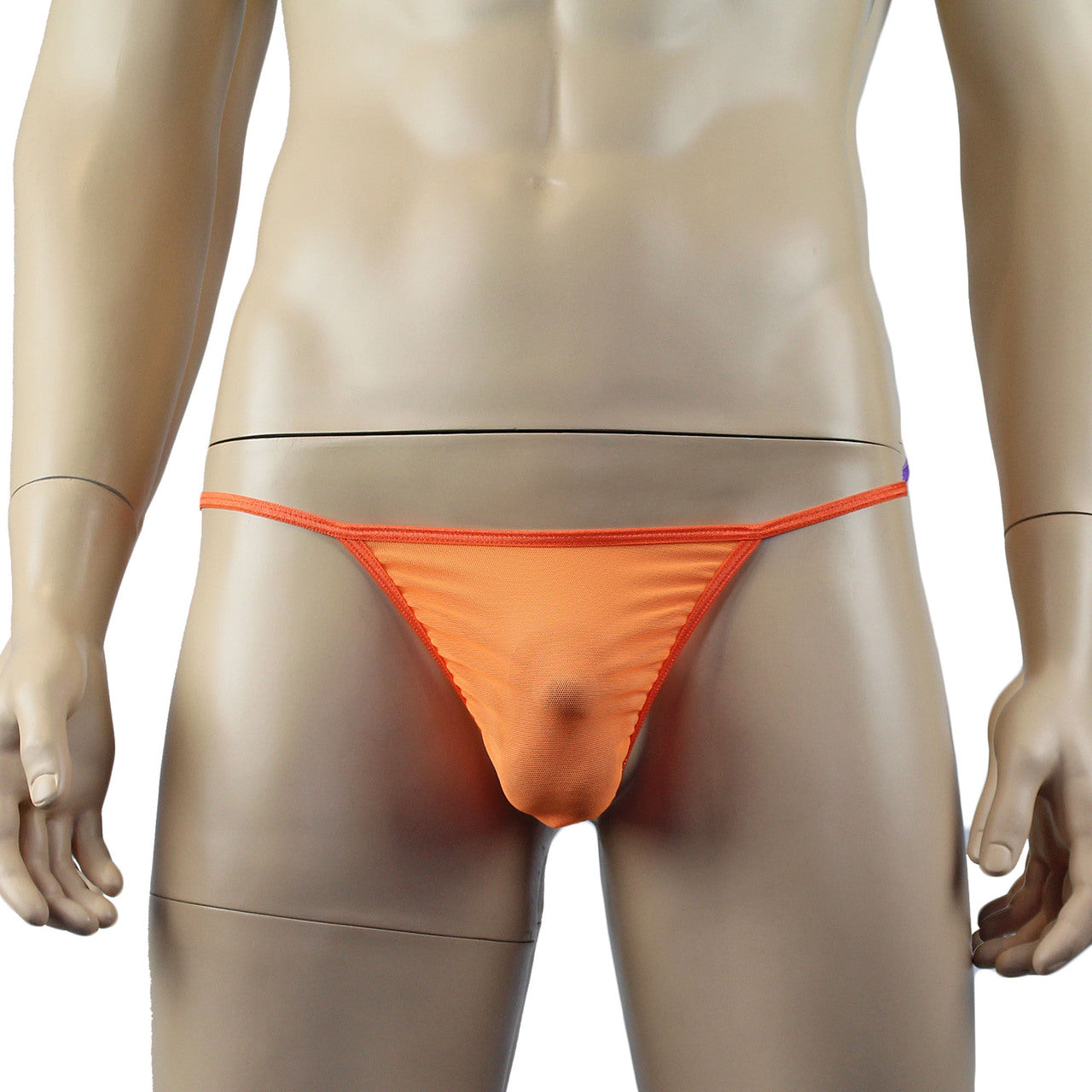 Mens Vicky See Through Sheer Mesh Pouch G string Orange