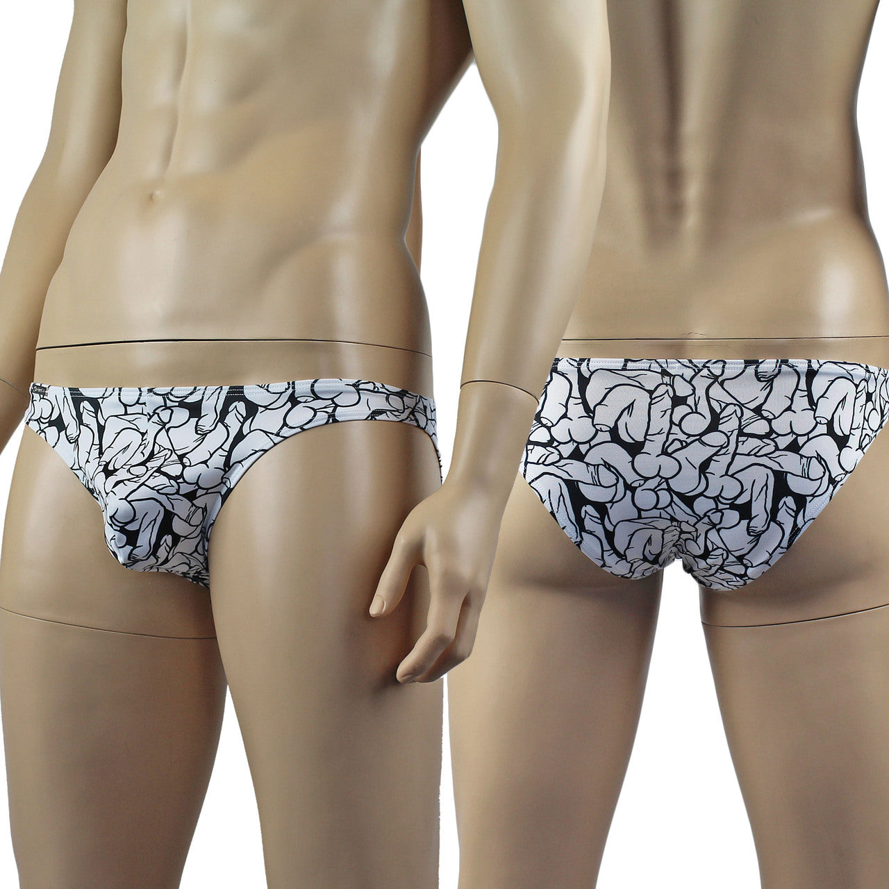 Male Willie Bikini Brief with Naughty Print Black and White