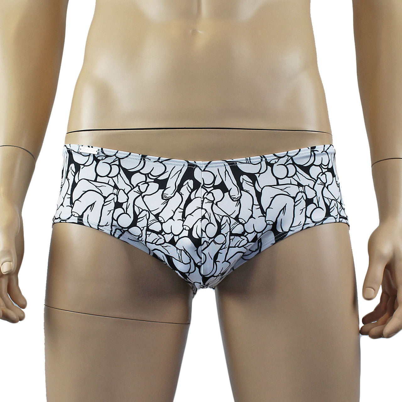 Male Willie Boxer Brief with Naughty Print Black and White