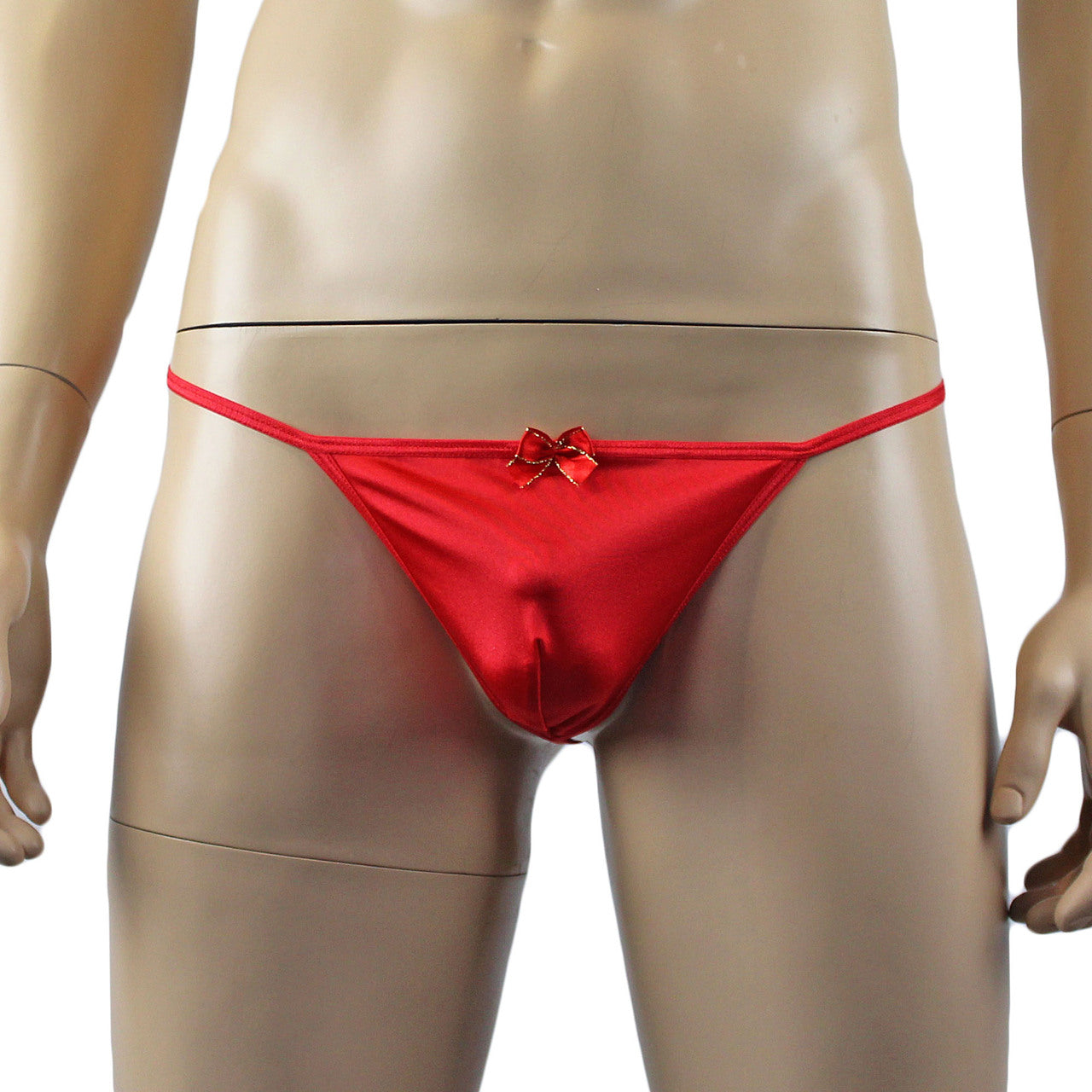 Mens Xmas Stretch Spandex Pouch G string with Red & Gold Bow