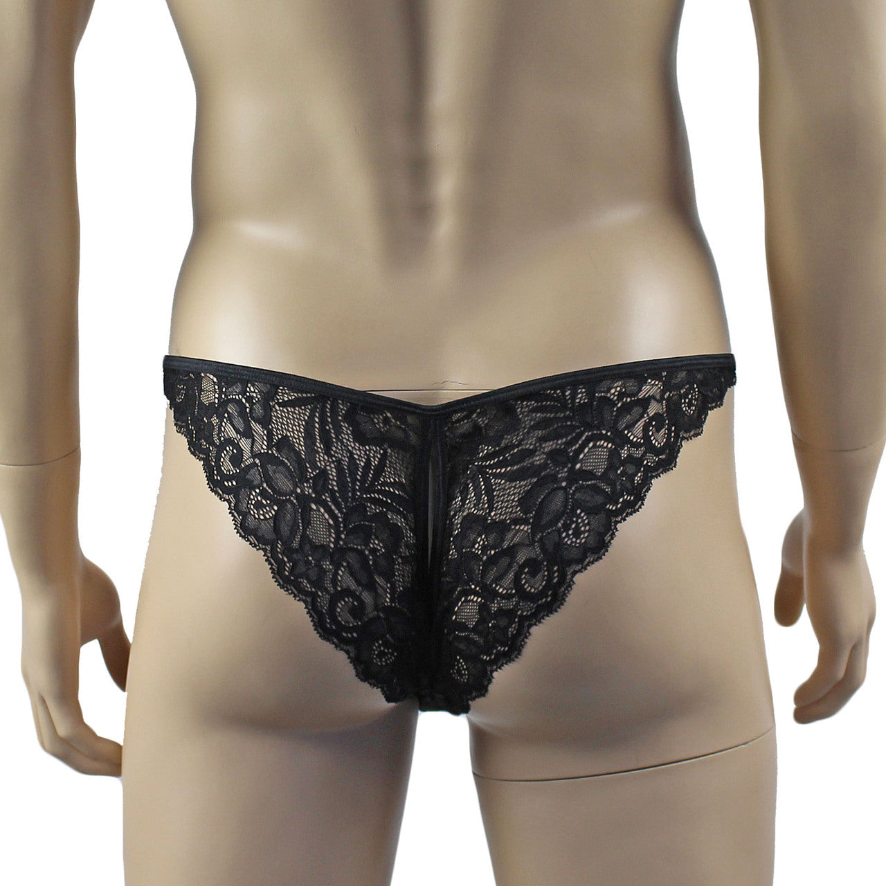 Mens Sexy Lace OPEN BACK Bikini Brief, Male Panties (black plus other colours)