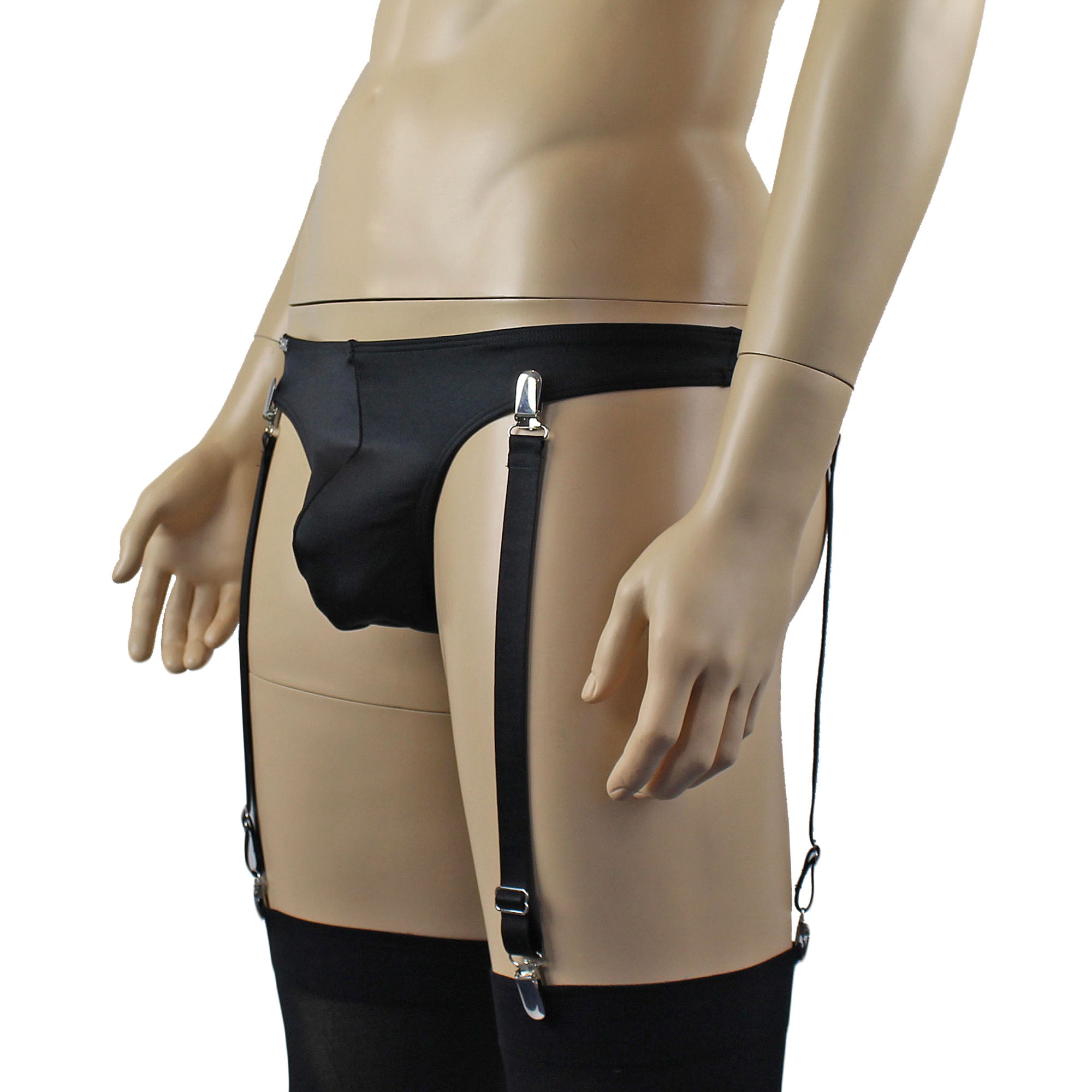 Mens Mick Thong with the Zoe, Detachable Garters & Stockings Black
